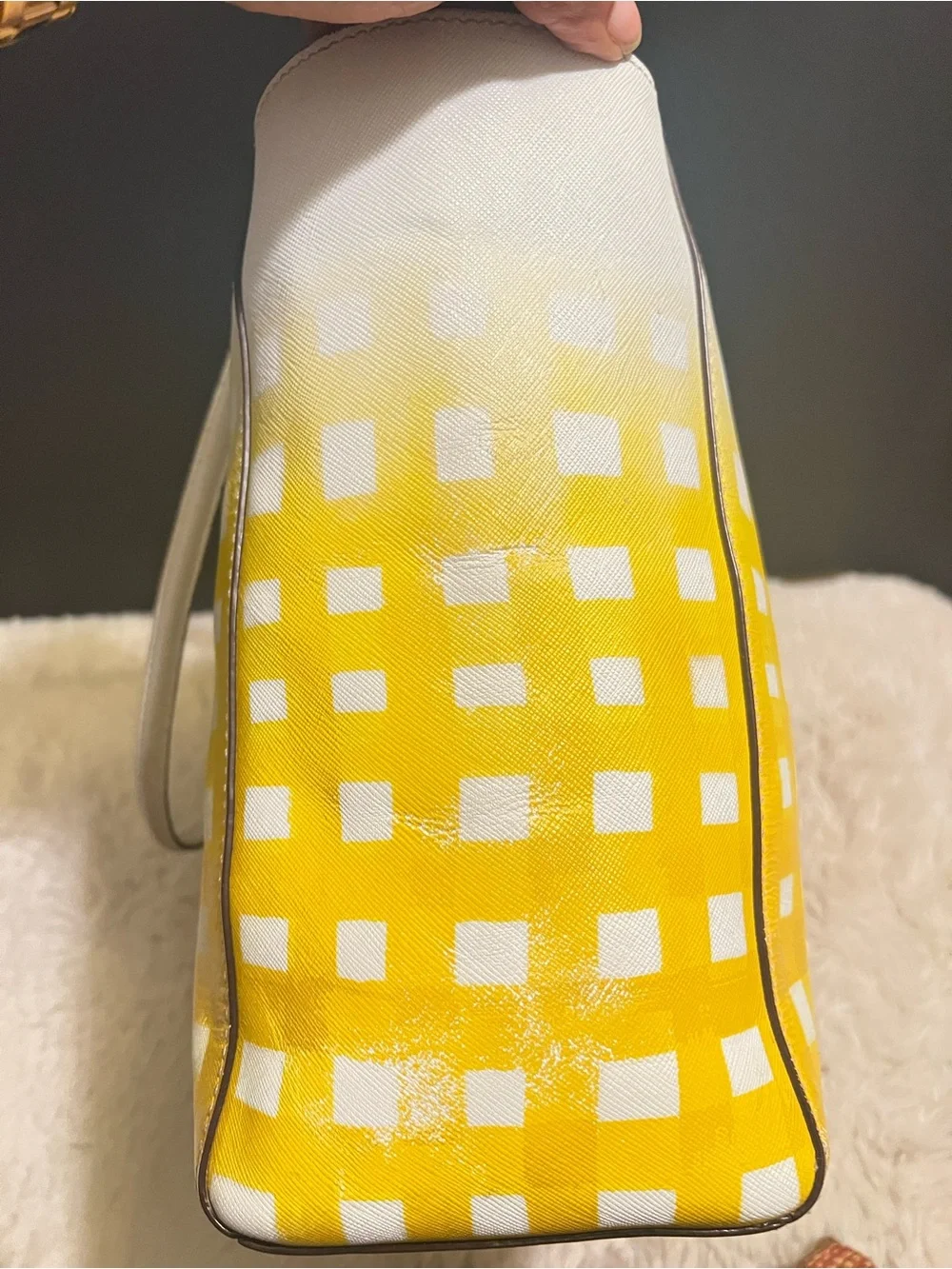 Rare Coach Madison Gingham Leather East West Yellow and Cream Ombre Check Tote